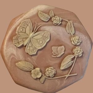 Vintage Incolay Stone Pink Butterfly Floral Trinket Box by Design Gifts Int'l